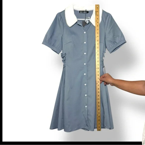 Allegra K Blue and White A-Line Dress with Peter Pan Collar - Picture 6 of 7